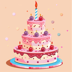 Colorful cakes for kids tasty vibrant desserts,Festive cake with candles beads and flowers. vector image