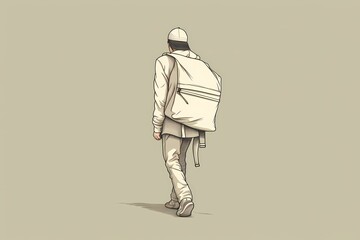 Illustration of a man with a backpack walking on a gray background