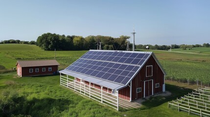 Rural Renewal: Contrast the bucolic charm of rural landscapes with the modernity of renewable energy installations, showcasing how clean energy revitalizes rural communities --ar 16:9