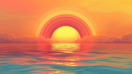 Iconic rainbow flat design top view sunset theme water color vivid