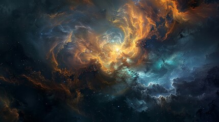 Obraz premium Journey through a cosmic nebula swirling gas and dust illuminated by distant stars