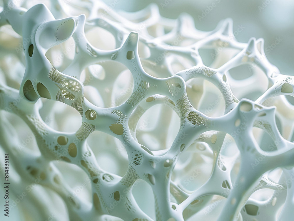 Fototapete a close-up view of a complex, organic structure resembling bone or coral, rendered in pale blue and 