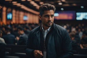 Obraz premium Young men attend seminar about the potential of blockchain in industry