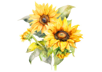 水彩で描いた夏のひまわり