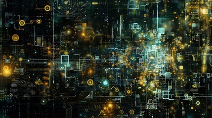 Obraz premium Digital abstract with circuit-like patterns and binary elements