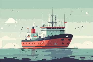 Steamboat illustration. Water vehicle. Big ship. Ship on the water.