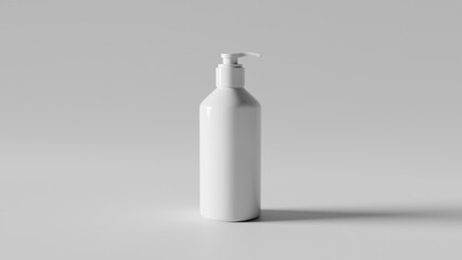 a white bottle with a pump on a gray surface