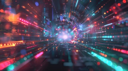 Dynamic digital frontier with neon grids