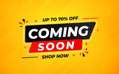 Coming Soon Sale Banner vector template. Grand Opening vector graphic element. Super shop label Promo design. Product opening festival background collection.