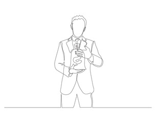 Continuous one line drawing of businessman explaining strategy. One line drawing illustration of businessman explaining. Presentation for work concept. Editable outline.
