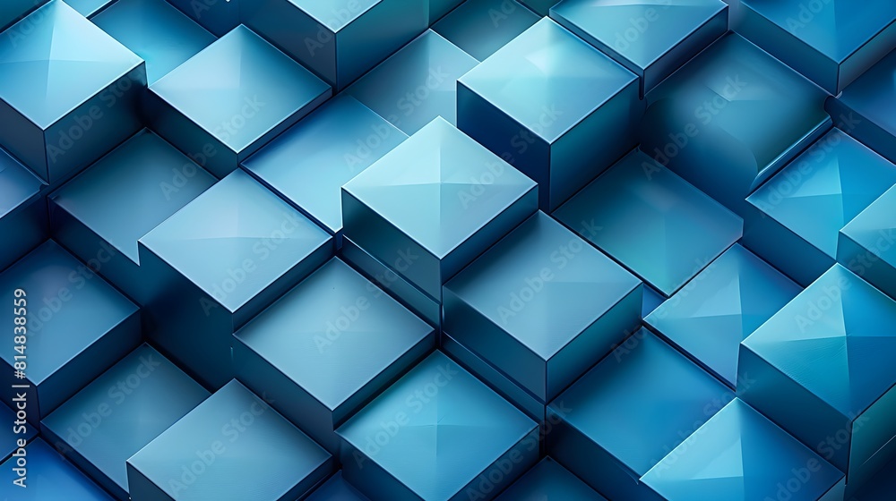 Leinwandbilder captivating geometric kaleidoscopic cubist abstraction with vivid blue polygon shapes and faceted pr