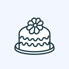 Birthday cake with flower decor and icing on a tray web icon. Flat outline pictogram with editable stroke. Bakery, sweet food concept. Cute dessert for your design. Isolated illustration