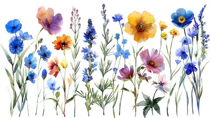 Naklejka premium Colorful Blooming Wildflowers and Botanical Plants in Lush Natural Garden or Meadow Landscape
