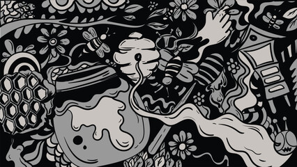 bee doodles vector illustration. honey production design concept