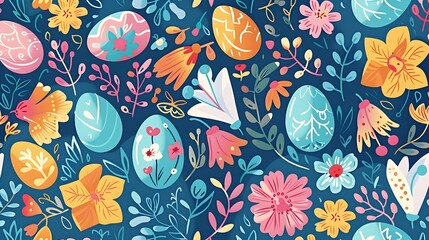 Colorful Floral Ornate Botanical Pattern with Delicate Flowers and Leaves