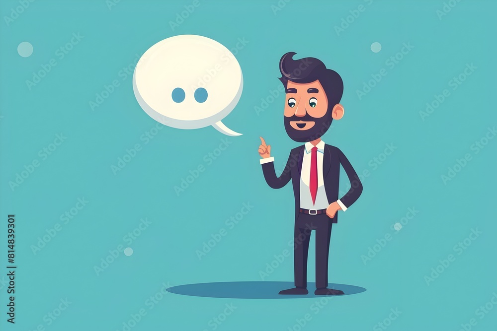 Poster confident business professional presenting idea or solution in office setting