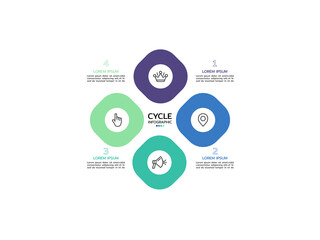 Circular scheme with four options or elements with marketing icons. Concept of cyclic business process with 4 stages.