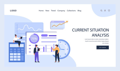 Professionals assessing company's current status with charts and figures