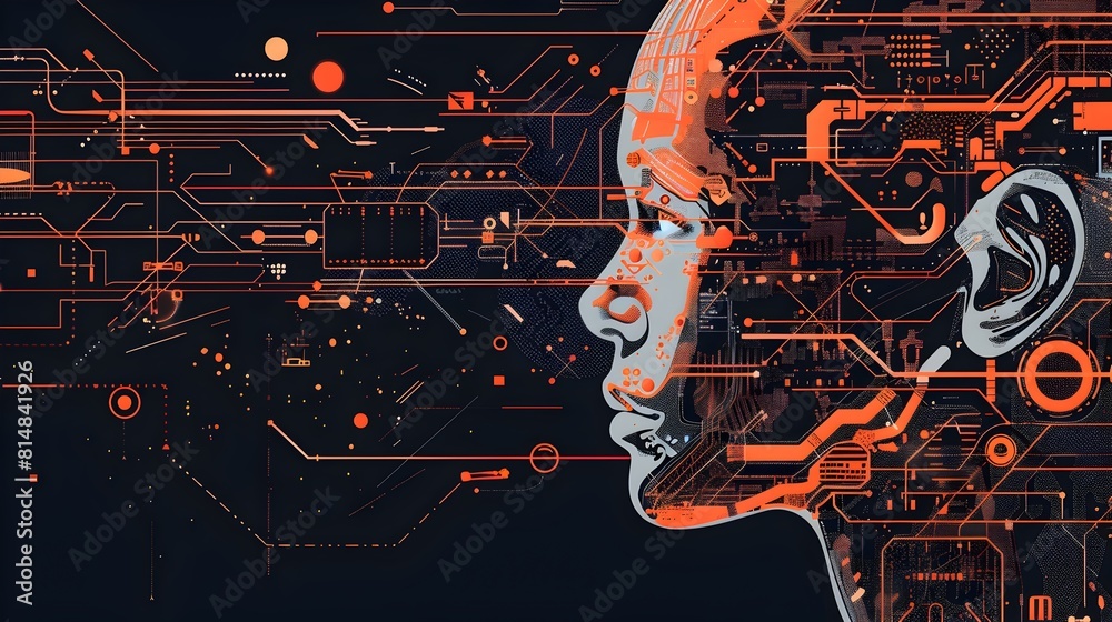 Poster Digital Portrait of a Futuristic Cyborg with Intricate Circuitry and Advanced Technological Enhancements
