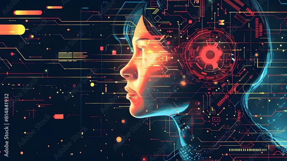 Aufkleber Digitized Mind Traversing Vast Futuristic Cosmos Powered by Artificial Intelligence and Machine Learning Innovations