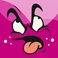 Monster expression, face vector, cute cartoon monster, lazy, thinking, flat monster illustration.