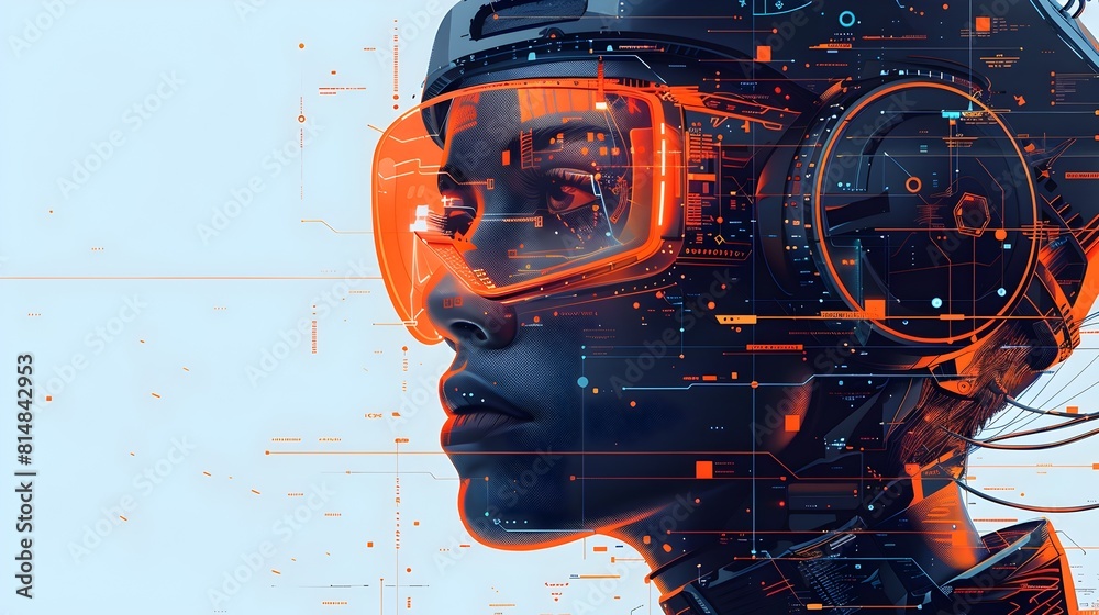 Aufkleber futuristic artificial intelligence face with digital overlays and glowing energy visualization