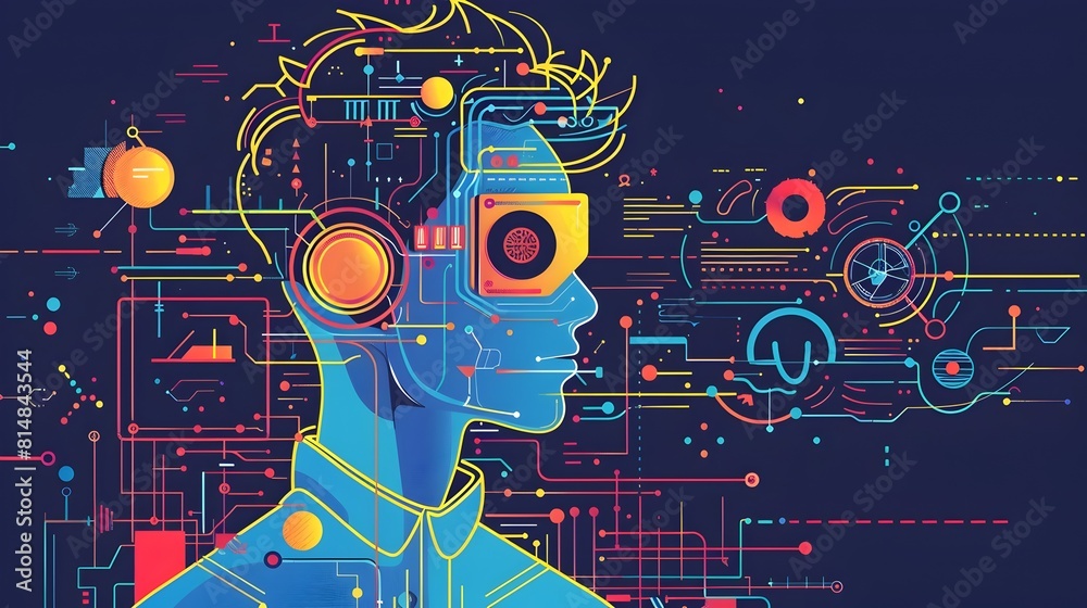 Aufkleber Futuristic Digital Mind Visualizing Innovative Technology Concepts and Artificial Intelligence Cognitive Processes