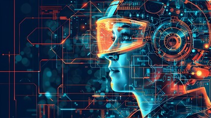 Futuristic Digital Interface with Holographic Data Visualization and Artificial Intelligence