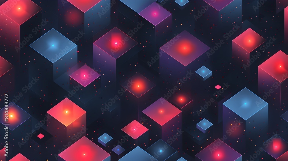 Poster glowing geometric cubes in a cosmic space background