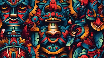 Obraz premium Intricate Psychedelic Digital Art with Bold Geometric Patterns and Vibrant Colors Evoking a Surreal Otherworldly Aesthetic
