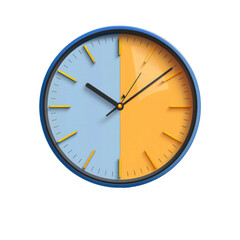 flat design clock, blue and yellow isolated on transparent background