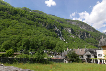 Fototapeta na wymiar Cranzunasc waterfall in The Bavona Swiss Alpine Valley