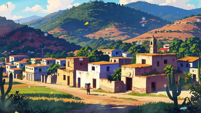 village in the mountains in morining 4k looping video