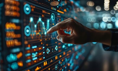 Fototapeta premium Futuristic interface showing a man interacting with a dynamic graph