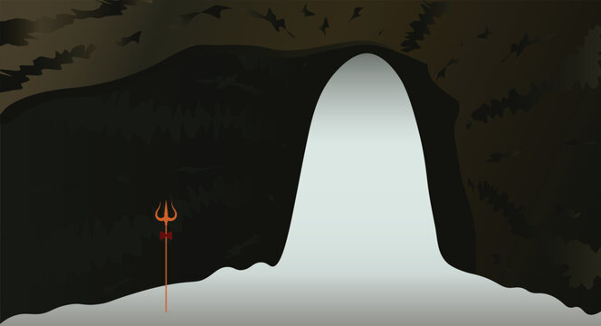 vector illustration of Amarnath Cave shiva linga.