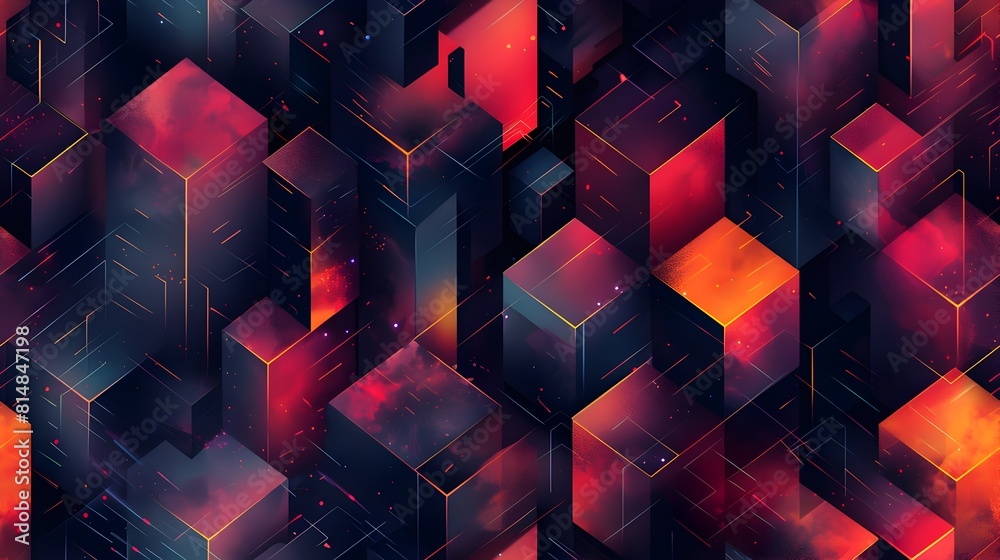 Poster mesmerizing geometric luminance captivating cubic illusions in a surreal digital landscape