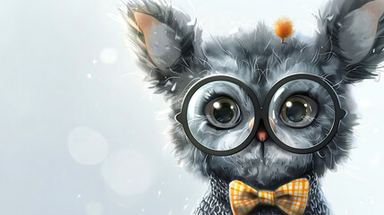 character design of an owl wearing glasses and a bow tie