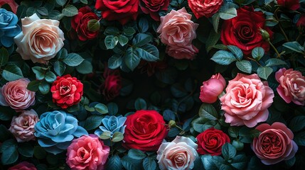  An image of a heart-shaped bouquet of red, pink, and blue