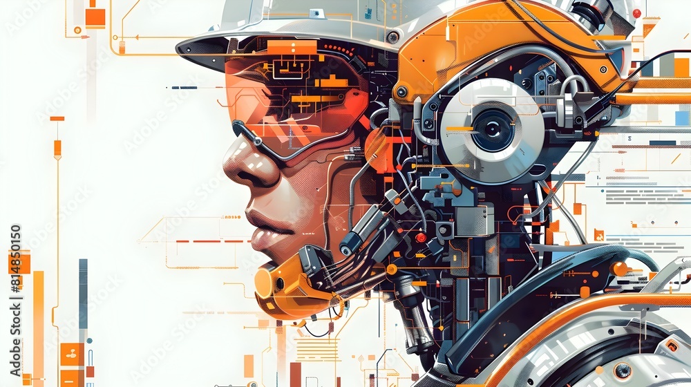 Fototapete powerful cybernetic augmentation showcasing advanced technological and futuristic engineering concep