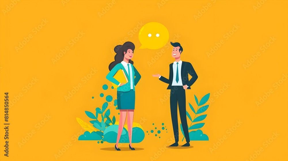 Poster smiling business partners discussing strategy and in modern office environment