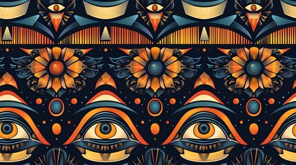 Surreal Psychedelic Mandala with Mystical Cosmic Eye Motifs in Vibrant Tribal Ethnic Pattern