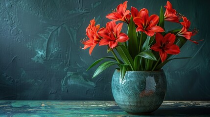   Red flowers in a wooden-table-room