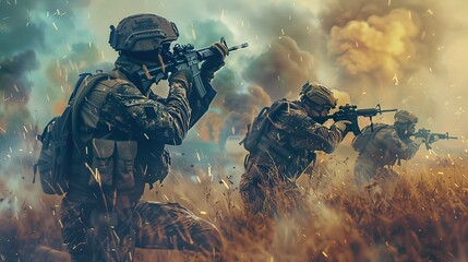 Free photo army soldiers fighting with guns and defending their country made with Generative AI. copy space for text.