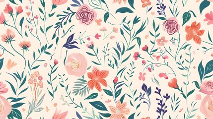 Vibrant Floral Botanical Background with Assortment of Colorful Blooming Flowers Lush Leaves and Patterns