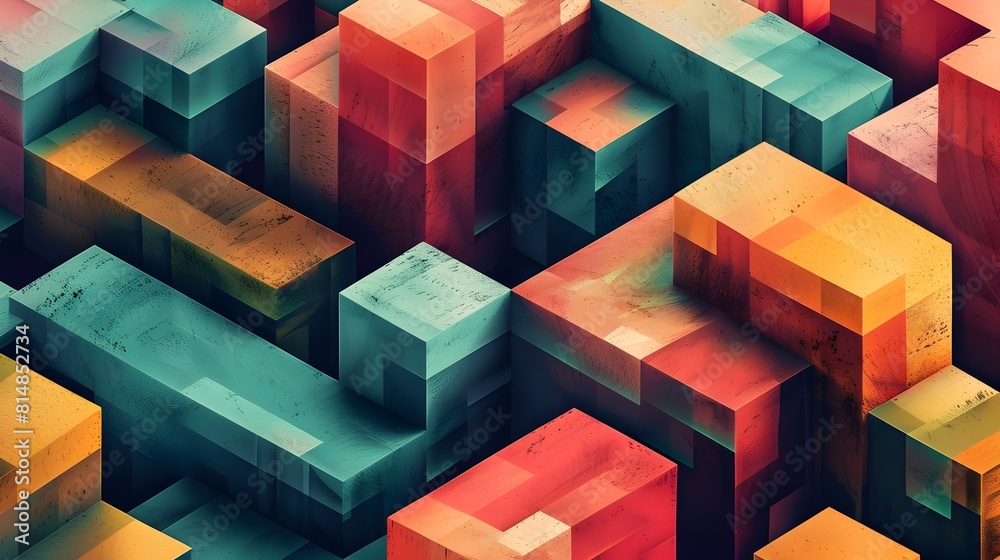 Aufkleber vibrant geometric cube patterns in abstract architectural composition for contemporary digital art o