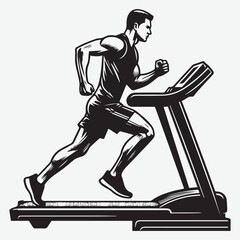 Athlete on treadmill vector silhouette illustration. Sport man running on treadmill in gym vector silhouette. Running track cardio training. Fitness  instructor personal trainer workout. 