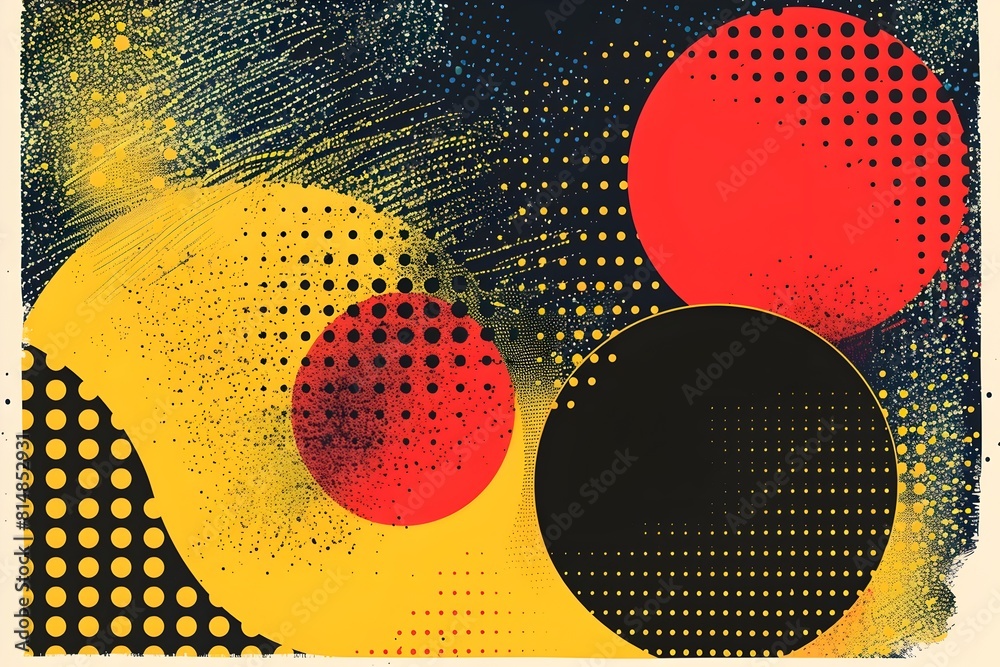 Poster vibrant geometric halftone patterns in retro vintage color palette