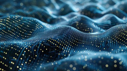 The image is a computer generated image of a wave with a lot of sparkles. Scene is bright and energetic, as the orange wave