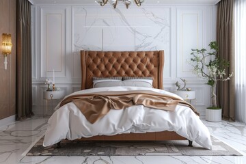 3d rendering modern luxury classic bedroom with marble decor