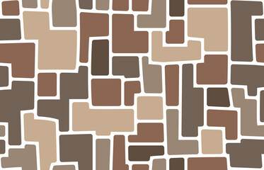 Brown mosaic stone tile seamless pattern. Paving floor, wall, road sidewalk or garden path vector background. Rock pavement texture with square geometric shapes ornament. Stone mosaic background